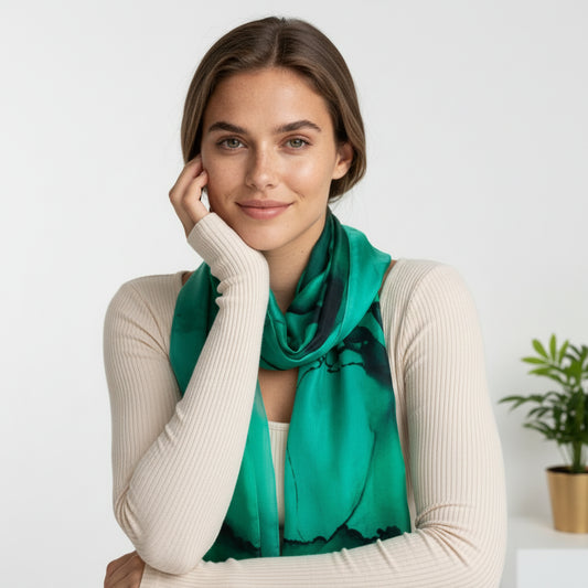 Aqua Mirage Abstract Scarf – Cotton Modal Designer Wrap | Turquoise Artistic Print