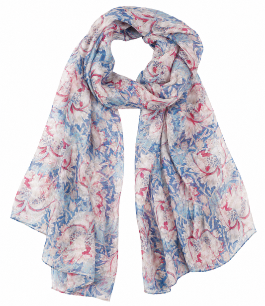 Blue Peony Silk Scarf – Classic Floral Print