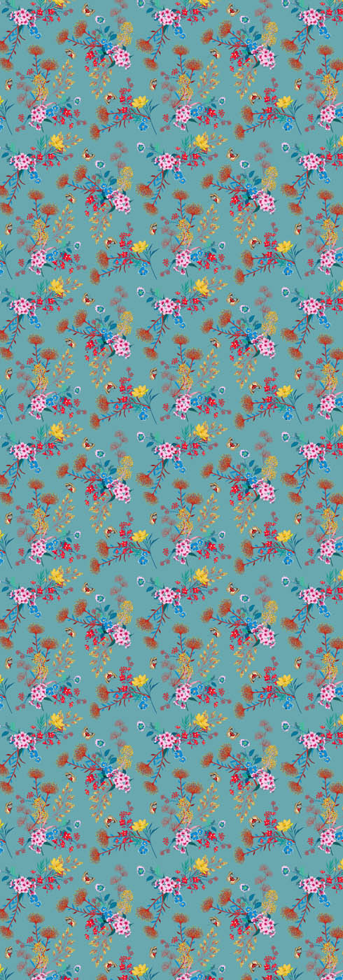 Teal Blossom Meadow Scarf – Linen Designer Wrap | Multicolour Botanical Floral Print