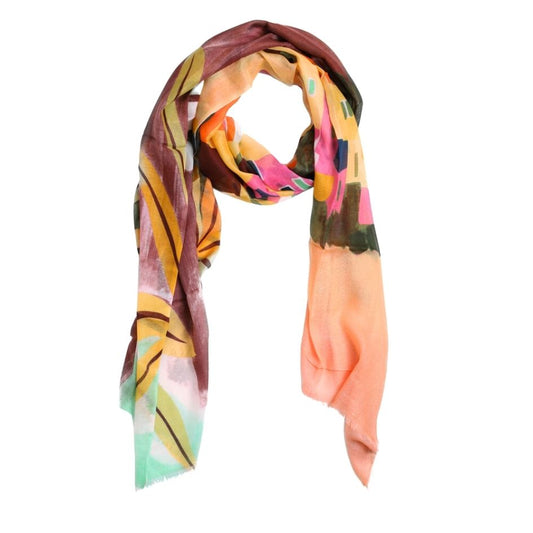 Cinque Terre Sunset Architectural Abstract Scarf – Modal Silk Designer Wrap | Italian Coastal Art
