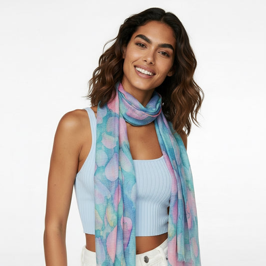 Pastel Bloom Abstract Floral Scarf – Modal Silk Designer Wrap | Watercolor Tulip Print