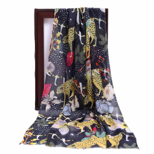 Savannah Bloom Modal Silk Scarf – Leopard & Floral Print