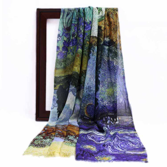 Van Gogh Inspired Abstract Landscape – Modal Silk Designer Scarf | Artistic Impressionist Old Master Wrap