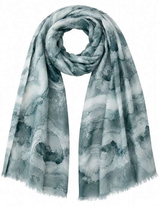 Marble Mist Merino Wool Scarf – Fluid Abstract Print