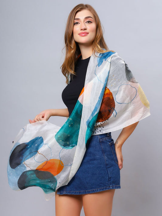 Abstract Print Pure Silk Designer Scarf