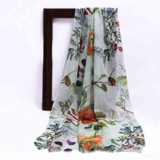 Botanical Garden Bloom Scarf – Modal Silk Designer Wrap | Pastel Artistic Floral Print