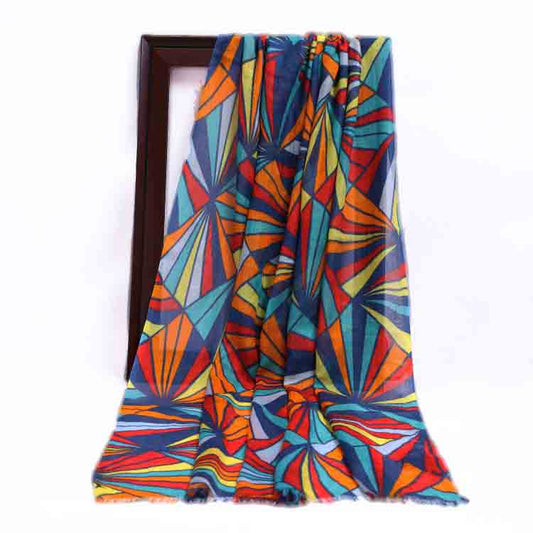 Geometric Prism Abstract Scarf – Modal Silk Designer Wrap | Multicolour Art Print