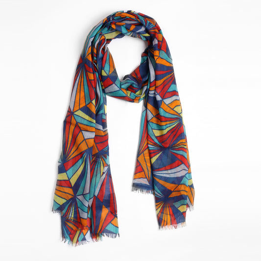 Geometric Prism Abstract Scarf – Modal Silk Designer Wrap | Multicolour Art Print