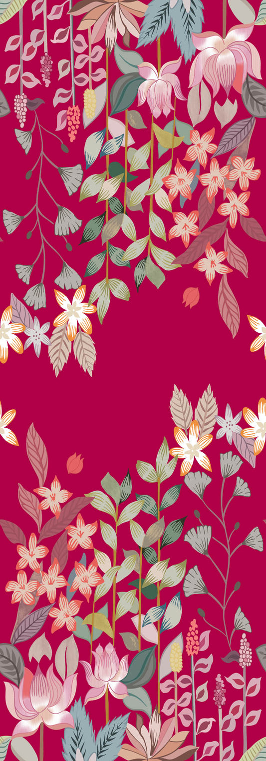 Scarlet Garden Botanical Scarf – Modal Silk Designer Wrap | Floral Vine Print on Red