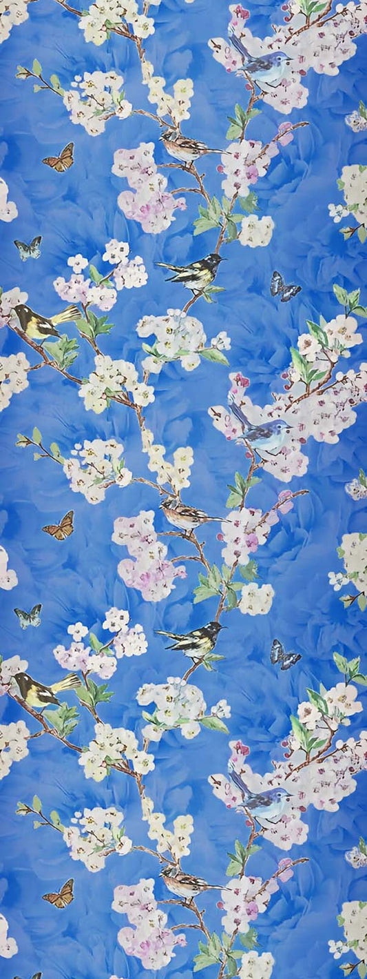 Blue Blossom Silk Scarf – Bird & Floral Print