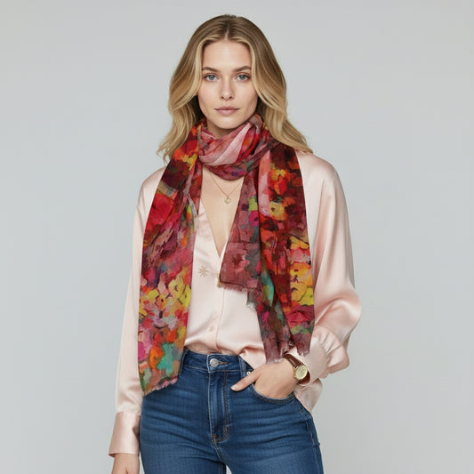 Floral Merino Silk Designer Scarf