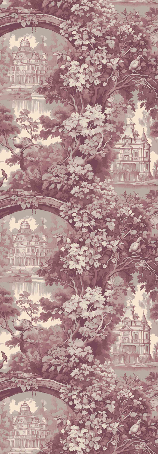 Rosewood Reverie Silk Scarf – Romantic Garden Architecture Print
