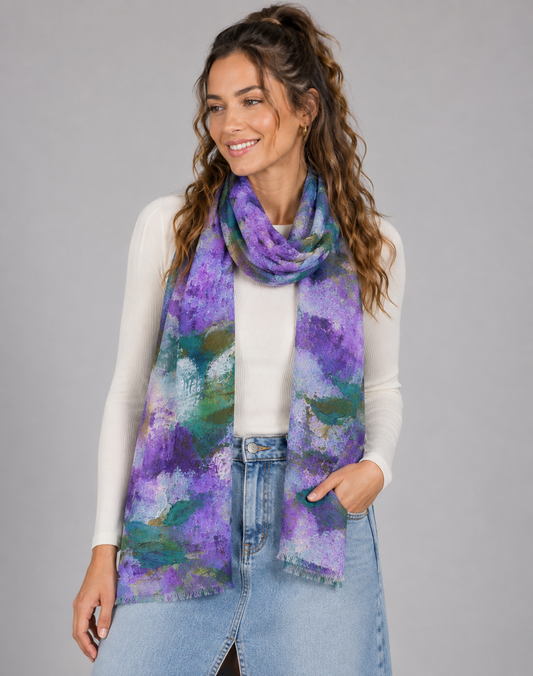 Abstract Purple Teal Textured Art Print Modal Silk Scarf