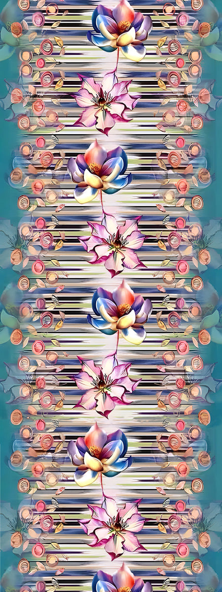 Artistic Pink & Blue Blossom Floral Stripe Print Modal Silk Scarf