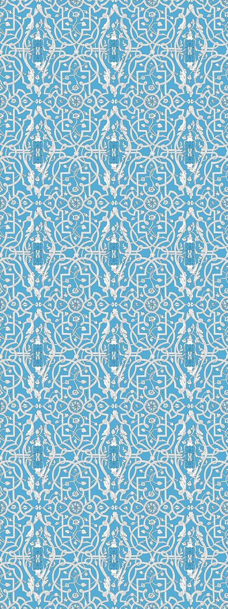 Sky Blue Ornate Interlocking Geometric Floral Damask Print Modal Silk Scarf