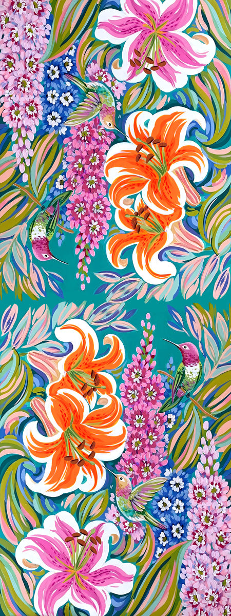 Tropical Hummingbird Lily & Wildflower Garden Print Modal Silk Scarf