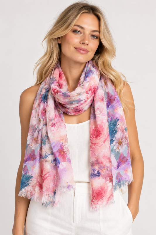 Impressionist Rose Petal Pure Silk Scarf