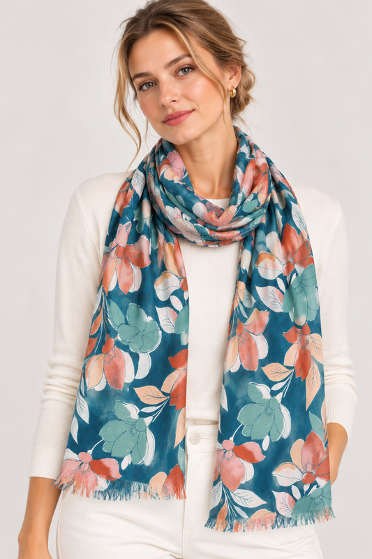 Botanical Cascade Pure Silk Summer Scarf