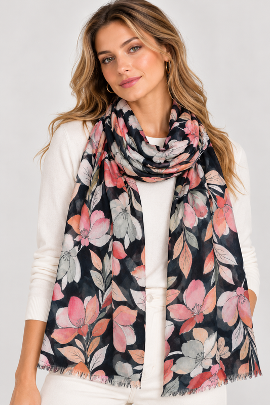 Midnight Magnolia Pure Silk Scarf