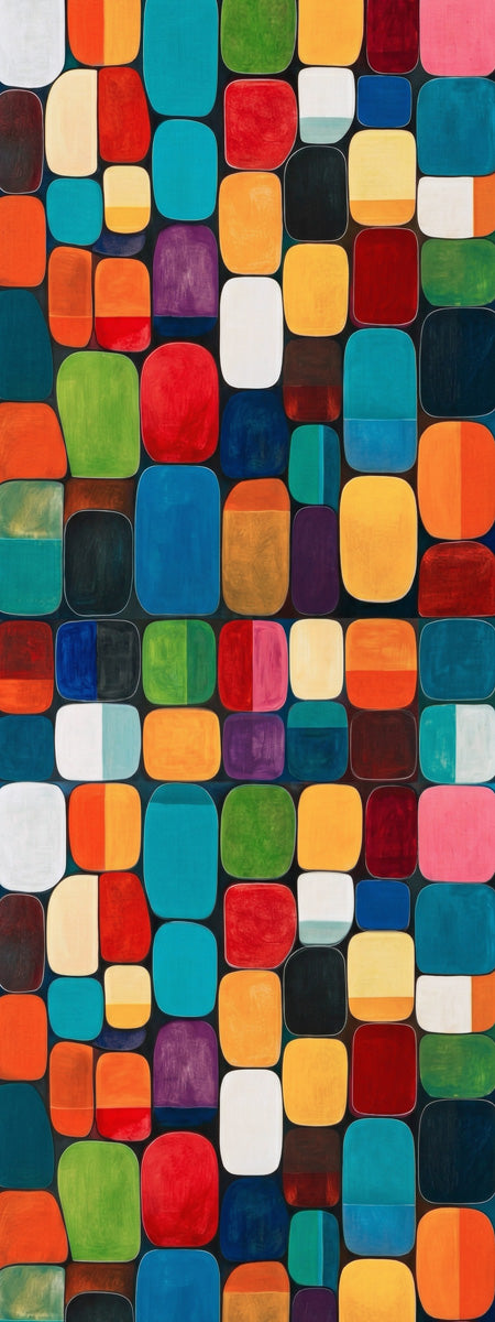 Multicolour Abstract Rounded Geometric Blocks Print Modal Silk Scarf