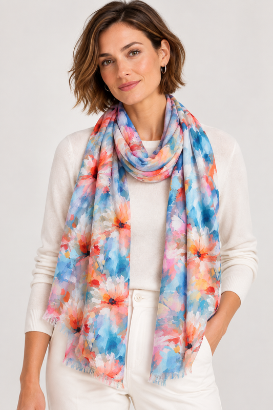 Sunlit Meadow Impressionist Pure Silk Scarf