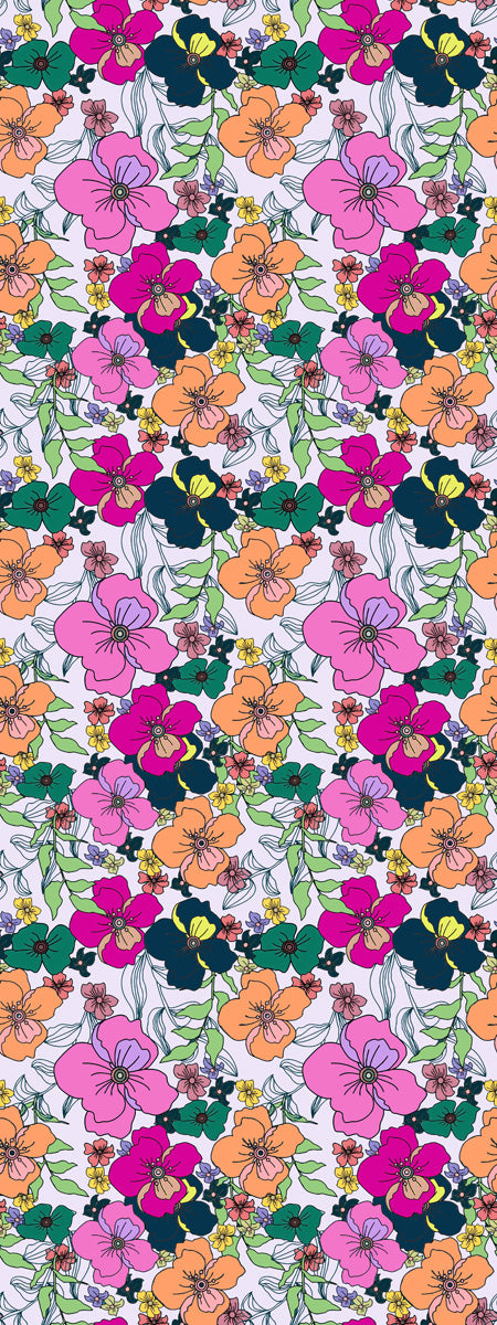 Multicolour Hand-Drawn Wildflower Botanical Print Pure Silk Scarf