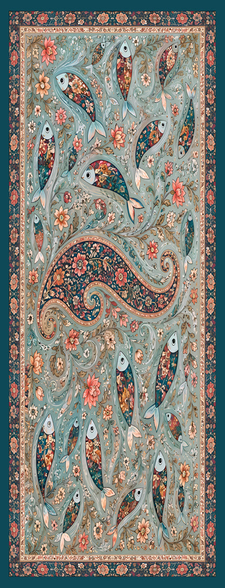 Aquatic Paisley Heritage Pure Silk Scarf