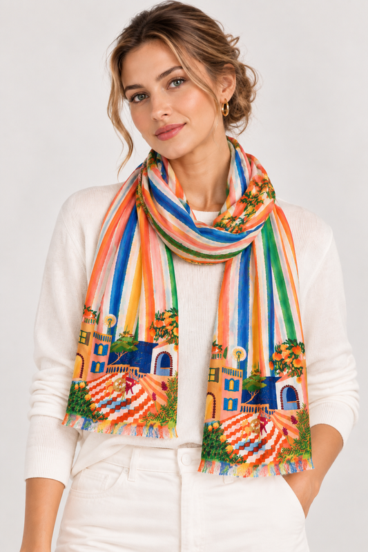 Mediterranean Coast Striped Modal Silk  Scarf