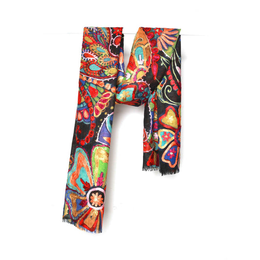 Floral Merino Wool Designer Embroidered  Scarf