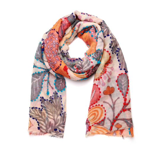 KANTHA EMBROIDERED MERINO WOOL SCARF