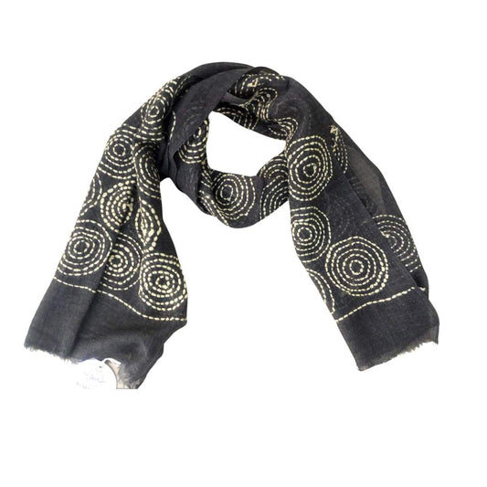 Spiral Embroidered Merino Wool Designer Scarf