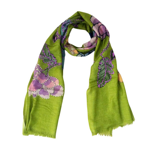 Floral Embroidered Merino Wool Designer Scarf