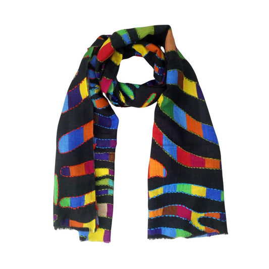 Colourful Embroidered Merino Wool Designer Scarf