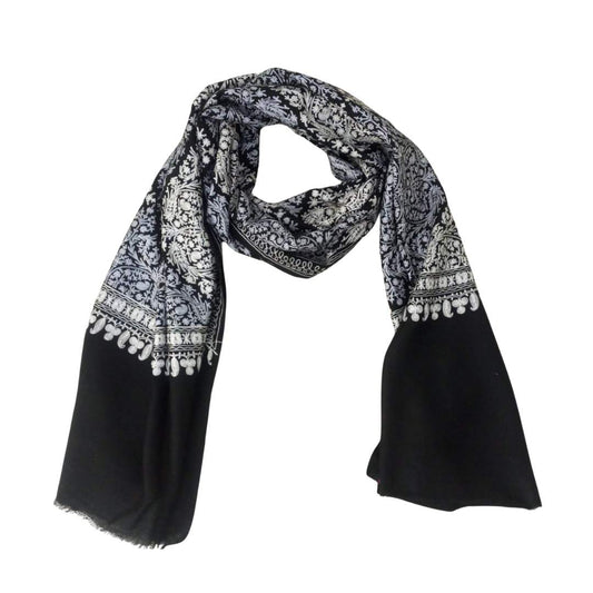 Ajrakh Embroidered Merino Wool Designer Scarf