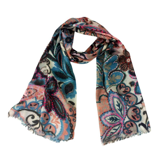 Floral Embroidered Merino Wool Designer Scarf