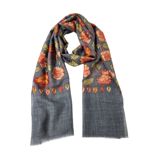 Autumn Rose Embroidery – Merino Wool Scarf