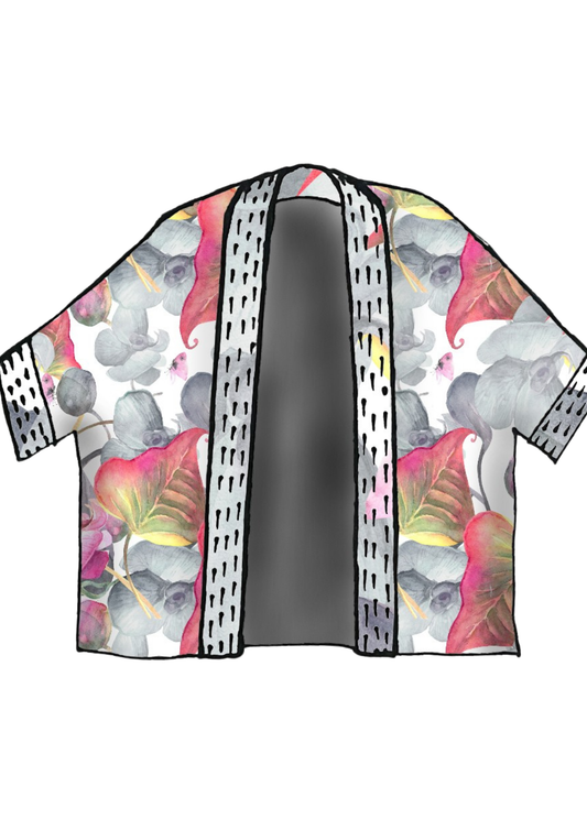 Blush Orchid Garden Short Kimono – Soft Watercolour Floral