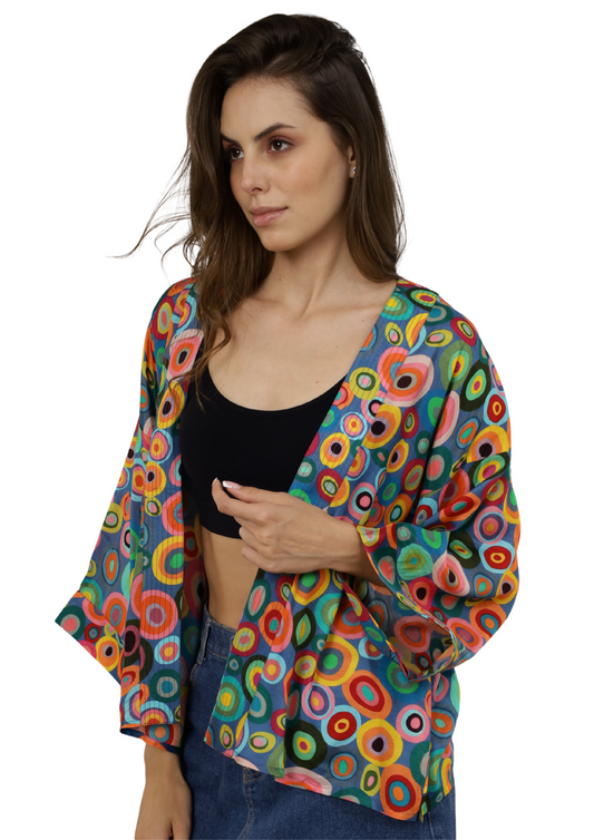 Kimono corto de terciopelo de algodón con estampado abstracto