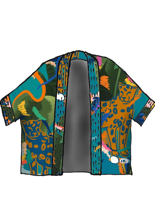Emerald Jungle Leopard Short Kimono – Cotton Velvet  Bold Tropical