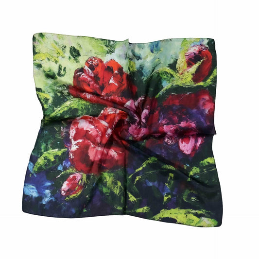 Foulard carré en pure soie à motif floral