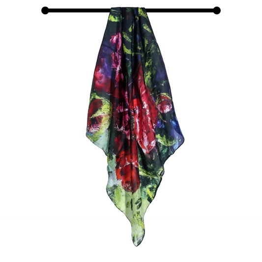 Foulard carré en pure soie à motif floral