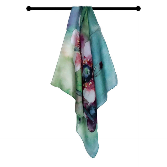 Foulard carré en pure soie à motif floral