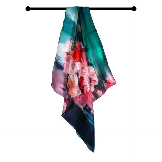 Foulard carré en pure soie à motif floral