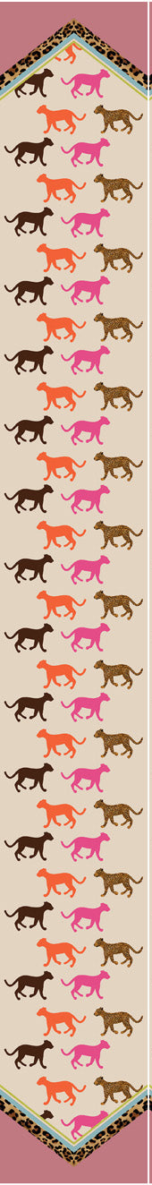 Beige Animal Print Silk Skinny Scarf