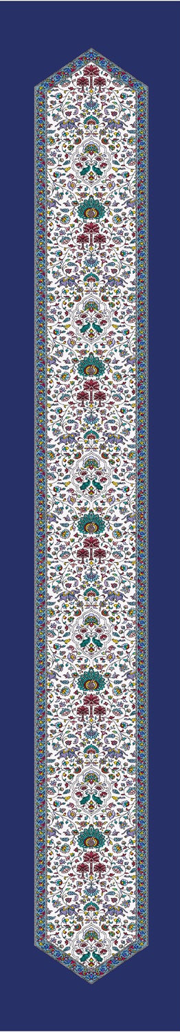 Navy Blue Floral Paisley Silk Skinny Scarf