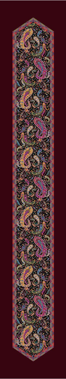 Burgundy Paisley Print Silk Skinny Scarf