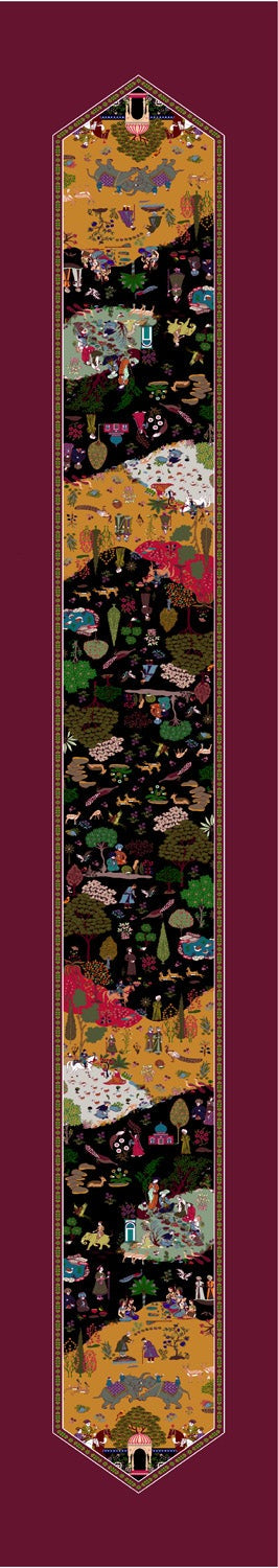 Burgundy Multicolour Heritage Print Silk Skinny Scarf