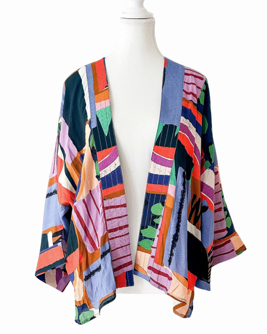 Kimono corto de muselina de algodón con estampado floral