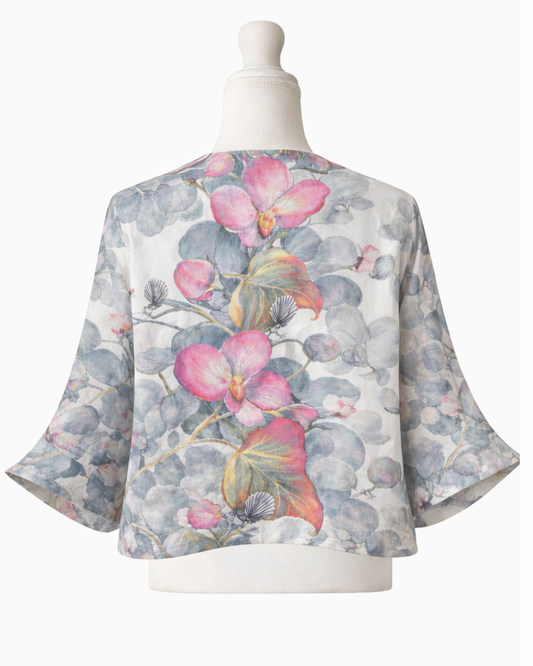 Kimono corto de muselina de algodón con estampado floral