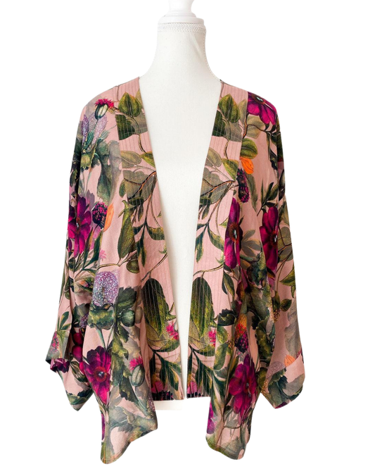 Floral Print Cotton Muslin Short Kimono